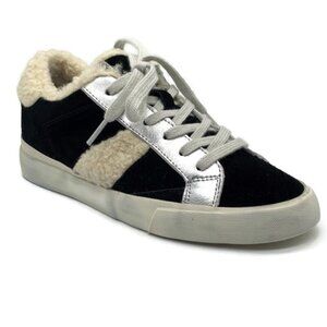 MARC FISHER LTD Mello Faux Fur-Trim Sneakers in Black Suede